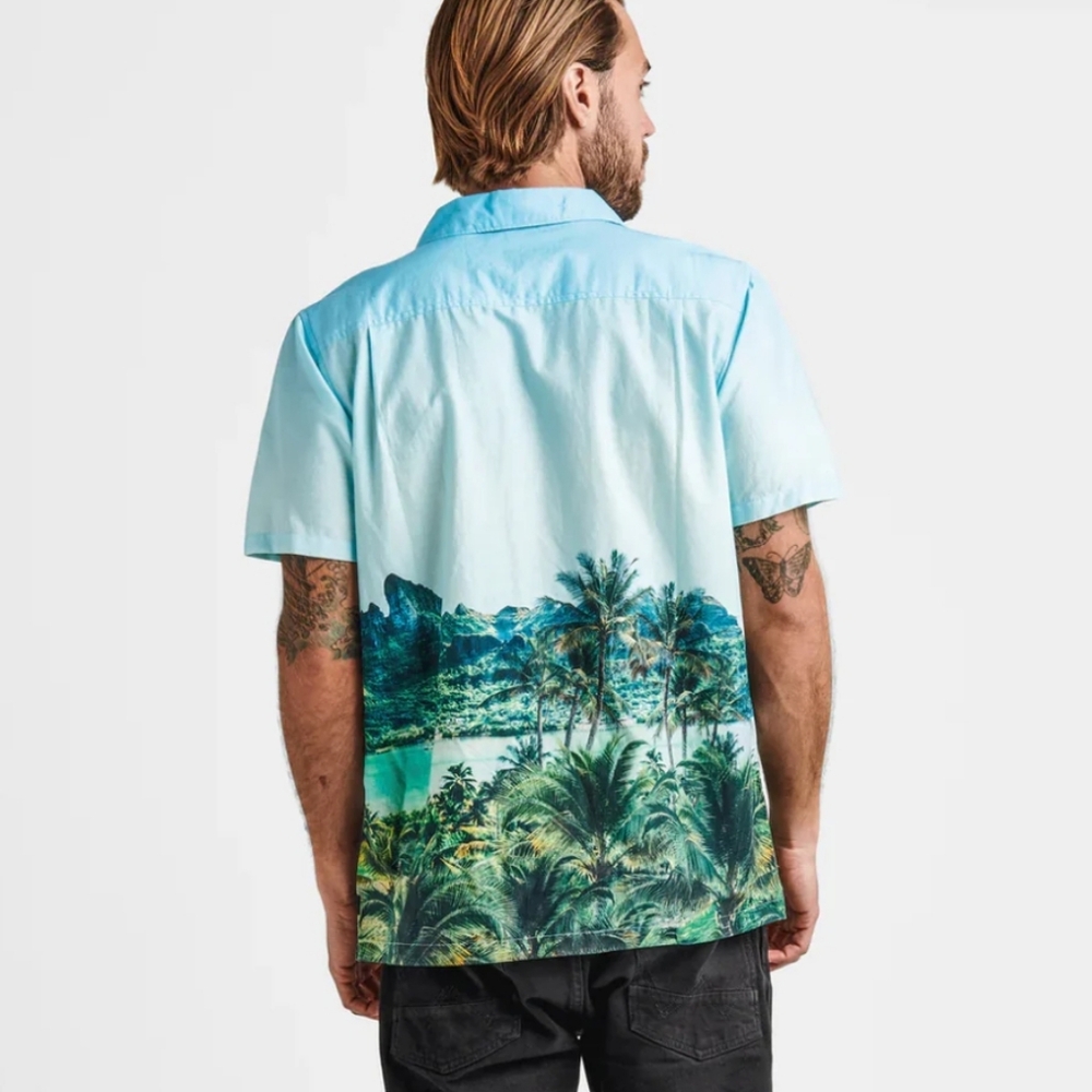 Roark Men's Teal and Green Tropical Print Button-Down Shirt - Picture 3 of 16